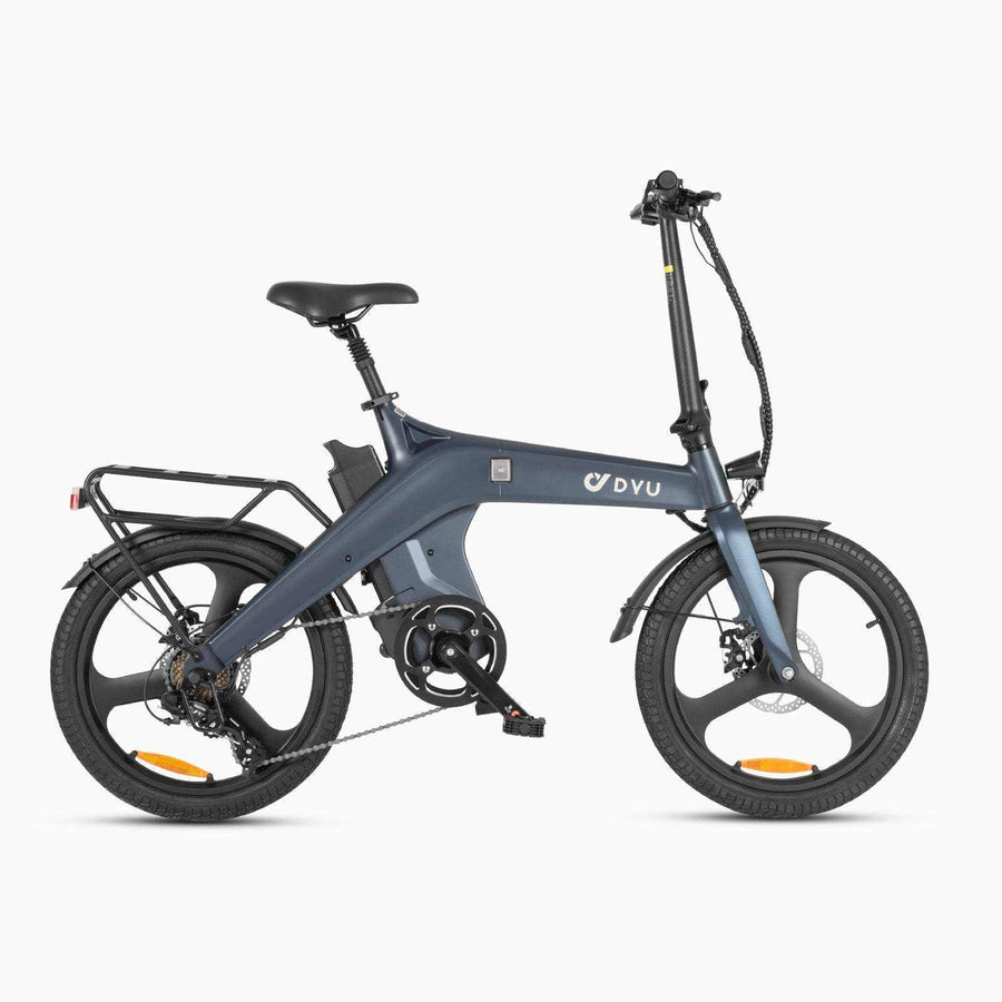 bicicleta eléctrica plegable DYU T1 gris acero con batería extraíble y sensor de par