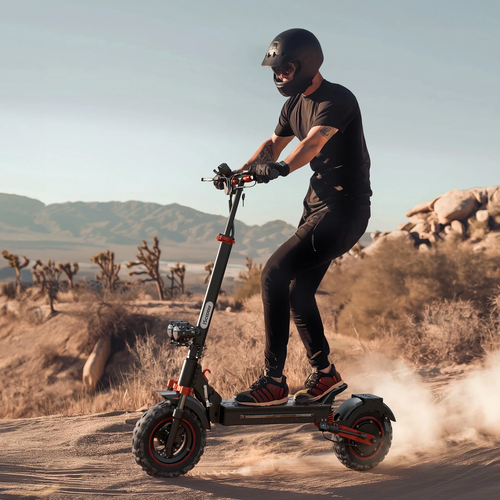 iScooter iX5S patinete eléctrico todoterreno en acción con motor 1000W y neumáticos de 11 pulgadas