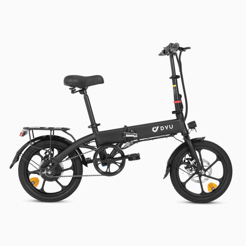 Bicicleta eléctrica plegable DYU A1F Pro en ciudad con autonomía de hasta 60 km