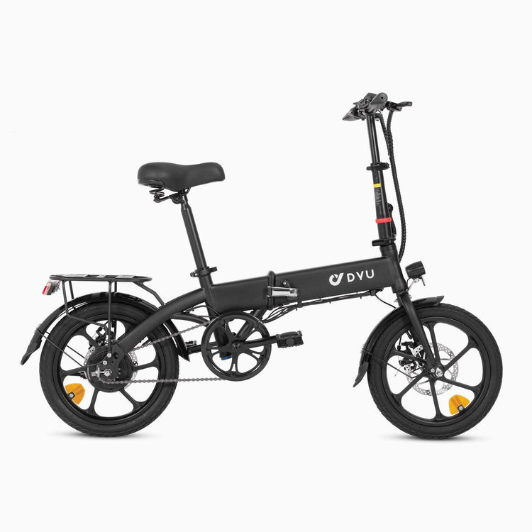 Bicicleta eléctrica plegable DYU A1F Pro en ciudad con autonomía de hasta 60 km