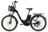 Perfil izquierdo de la bicicleta eléctrica urbana TTGO C2 Pro negra sobre fondo blanco, destacando su cuadro de paso bajo (step-through) y batería integrada.