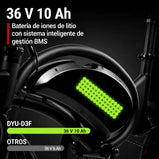Batería de litio de 36 V 10 Ah con sistema inteligente BMS para la bicicleta eléctrica DYU D3F