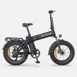 ENGWE EP-2 3.0 Boost negra vista lateral completa, bicicleta eléctrica plegable equipada con neumáticos anchos, suspensión delantera, transmisión, guardabarros y portaequipajes trasero.