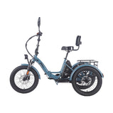 Vista lateral completa del Fafrees EU-F20 Mate HS azul con asiento con respaldo, cuadro bajo y batería extraíble