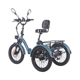 Vista posterior derecha del Fafrees EU-F20 Mate HS azul con asiento con respaldo, portaequipajes y doble rueda trasera