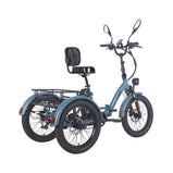 Vista trasera derecha del Fafrees EU-F20 Mate HS azul con asiento con respaldo, doble rueda trasera y portaequipajes
