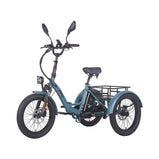 Vista frontal izquierda del Fafrees EU-F20 Mate HS azul con cuadro bajo, batería extraíble y suspensión delantera