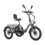 Vista frontal derecha del Fafrees EU-F20 Mate HS gris con asiento con respaldo, faro y portaequipajes trasero