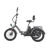 Vista lateral del Fafrees EU-F20 Mate HS gris con asiento con respaldo, cuadro bajo y portaequipajes trasero