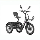 Fafrees EU-F20 Mate II gris oscuro en vista frontal de tres cuartos, con faro delantero, espejos, portaequipajes y asiento con respaldo