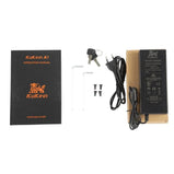 Accesorios incluidos con el patinete eléctrico KuKirin A1: cargador, manual, llaves y herramientas de montaje.