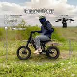 Dimensiones y especificaciones de la moto eléctrica Soleil01 SE, con altura recomendada de 4,2 a 5,9 pies, peso de 48 kg y carga máxima de 120 kg