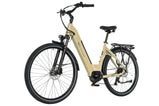 TTGO C7 SE beige con diseño de cuadro bajo, luz delantera, suspensión y equipamiento para ciudad.