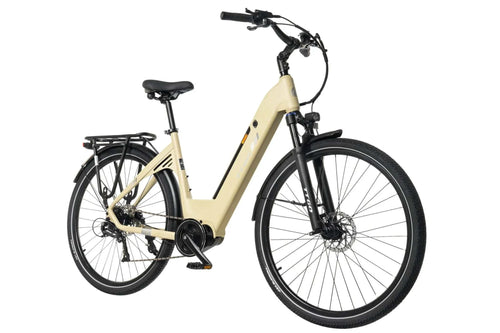 Bicicleta eléctrica urbana TTGO C7 SE beige con motor central y batería de alta autonomía