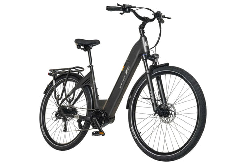 Bicicleta eléctrica TTGO C7 SE en color gris oscuro con diseño urbano, luz delantera y frenos de disco.