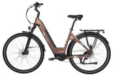 Bicicleta eléctrica TTGO C7 SE en color marrón con cuadro bajo, motor central y portaequipajes trasero.