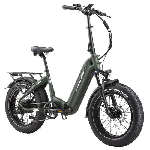 Bicicleta eléctrica plegable TTGO F6 Boost en color naranja sobre césped en entorno rural