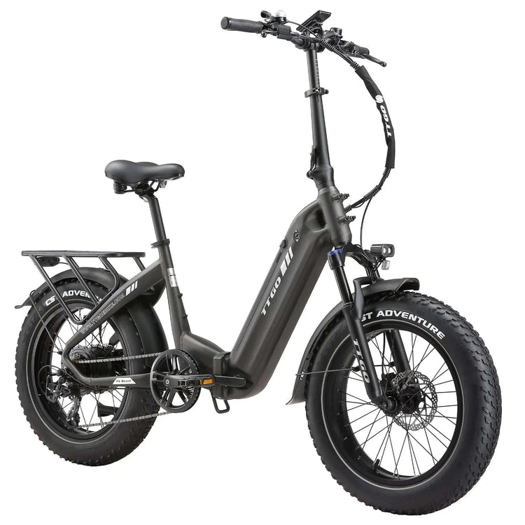 Bicicleta eléctrica plegable TTGO F6 Boost en campo con diseño todoterreno y batería integrada